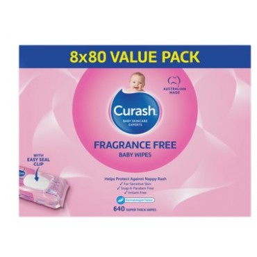 Curash Baby Wipes Unscented 80 Pack x8