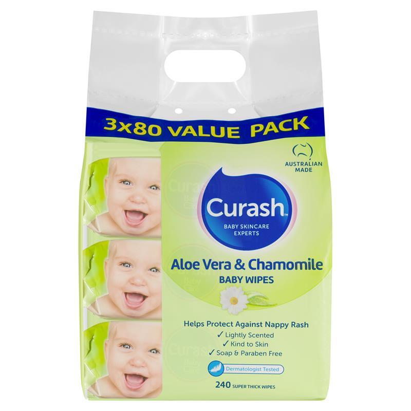 Curash Baby Wipes Aloe and Chamolile 80 Pack x3