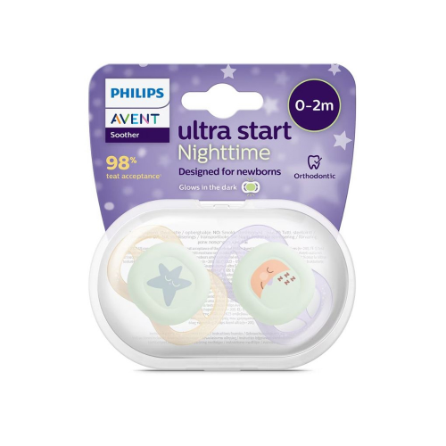 Avent Ultra Start Nighttime Soother Glow 0-2 Months - 2 Pack