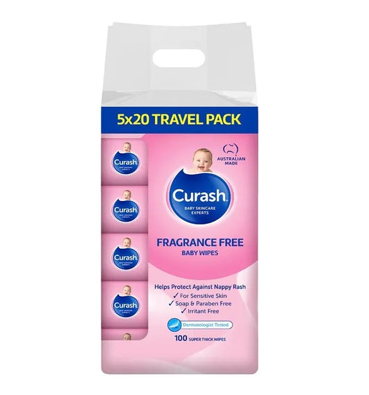 Curash Baby Wipes Unscented 20 Pack x5