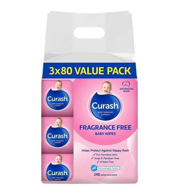 Curash Baby Wipes Unscented 80 Pack x3