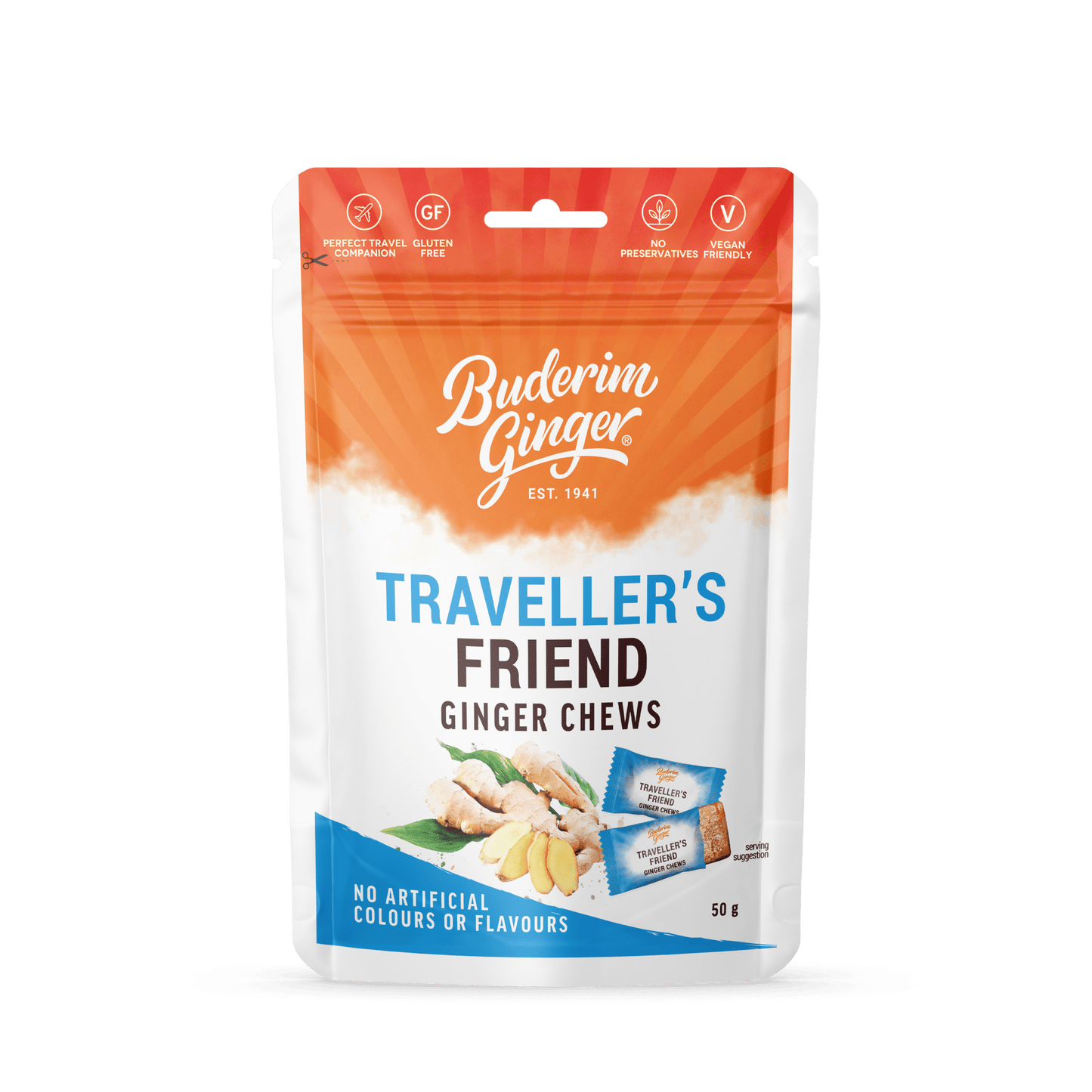 Buderim Natural Travel Friend Chews 50g 12