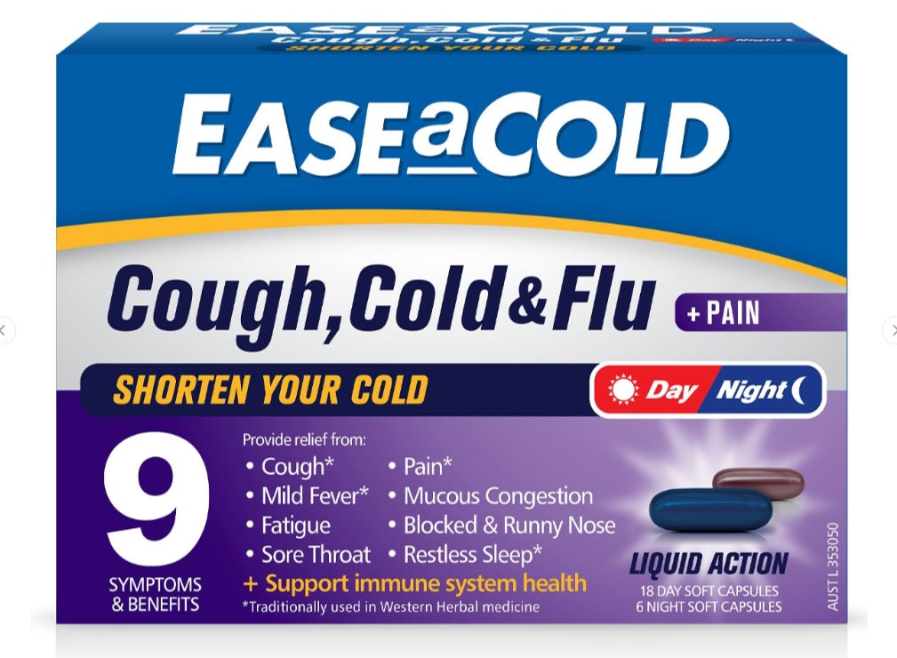 Ease a Cold Cough, Cold & Flu Day & Night Capsules 24