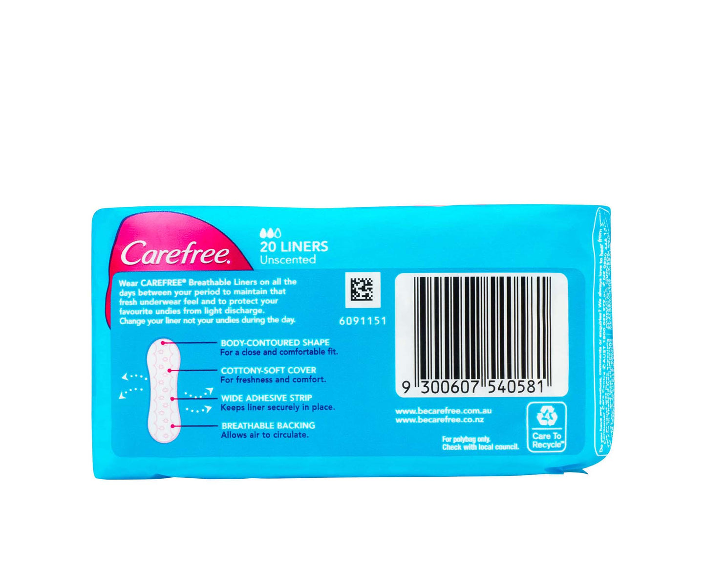 Carefree Breathable Liners 20 Pack
