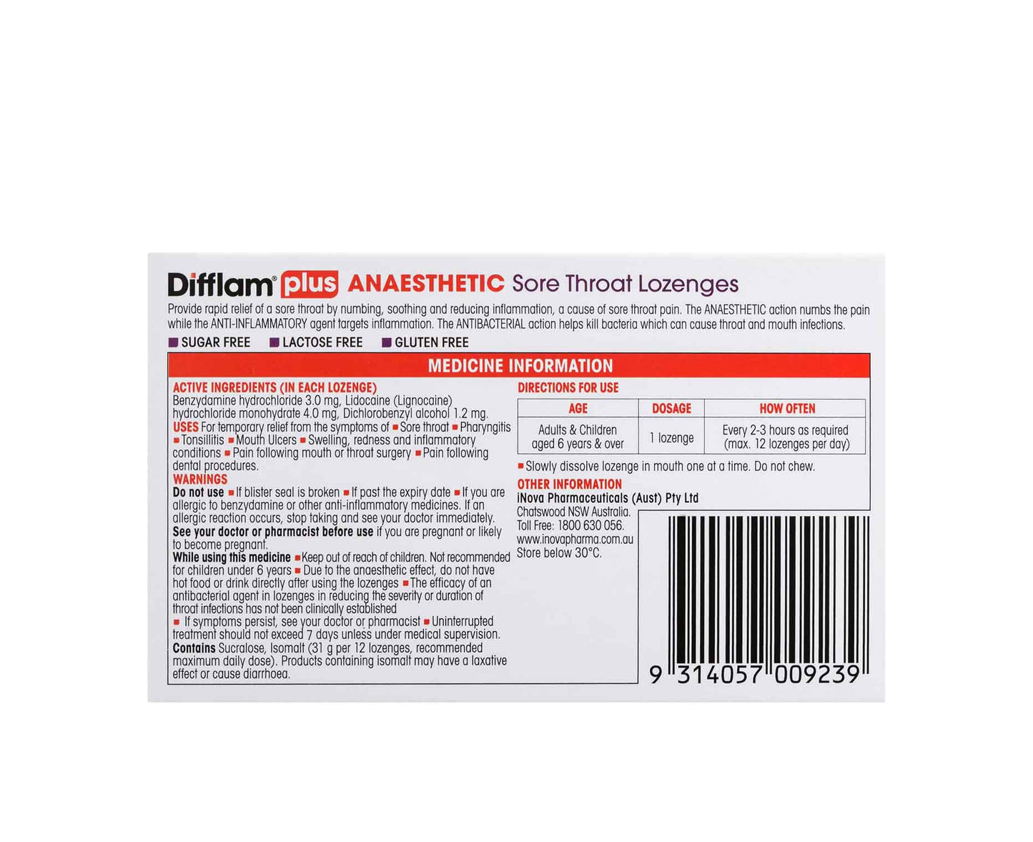 Difflam Plus Anaesthetic Berry Lozenges 16