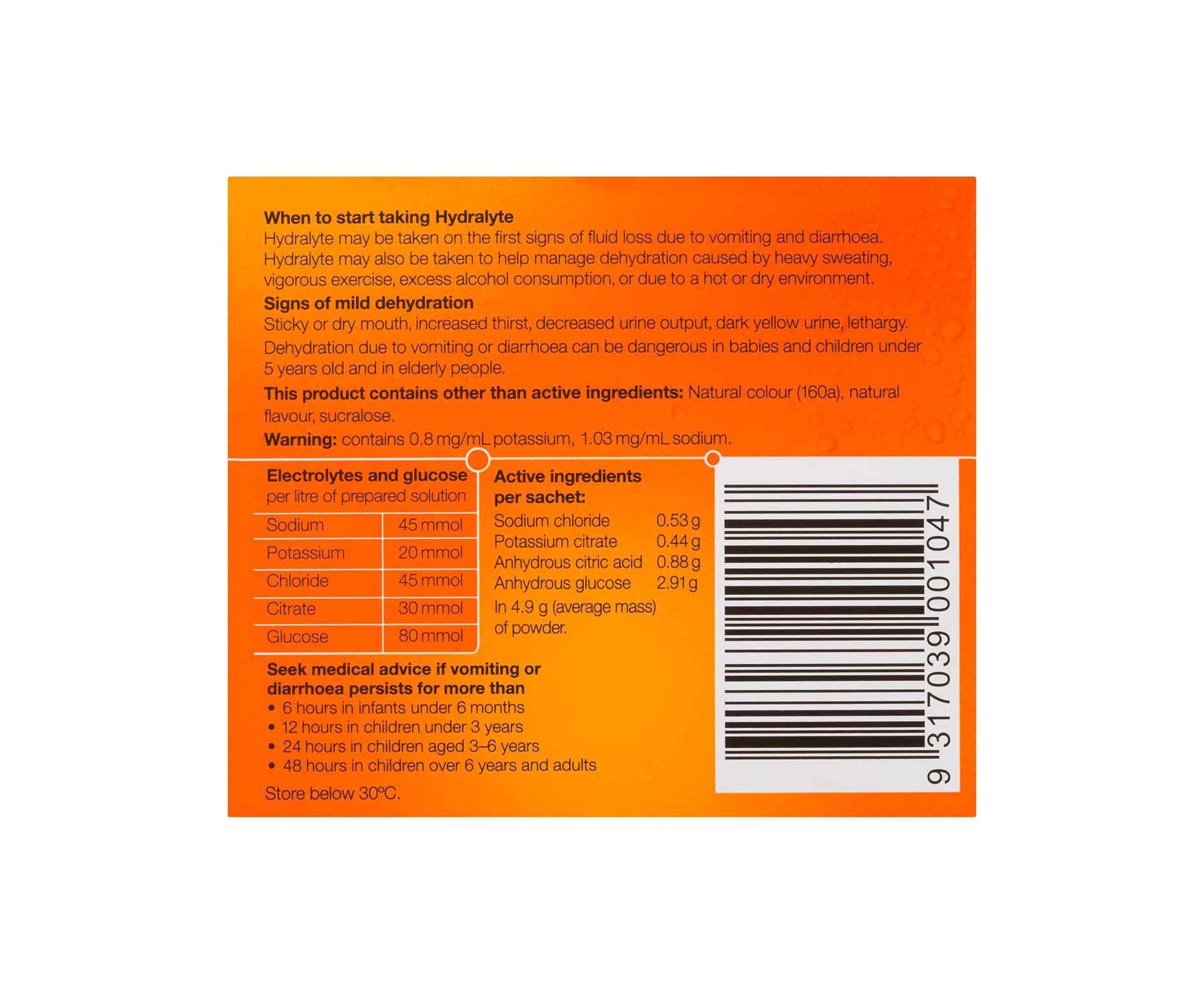 Hydralyte Electrolyte Powder Sachet Orange 5g x10