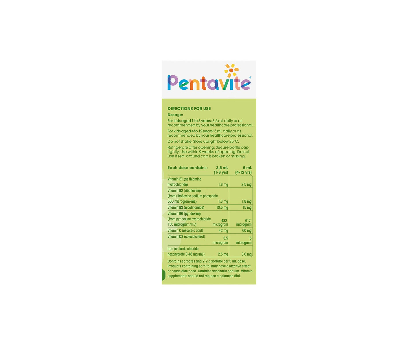 Pentavite Multivitamin + Iron Kids Liquid