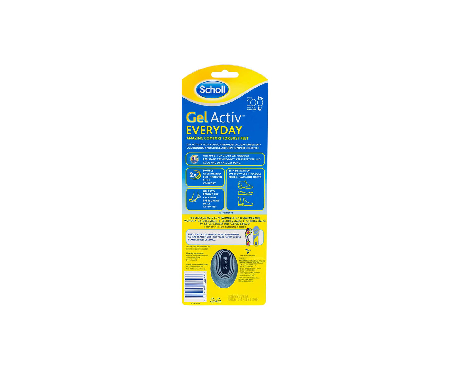 Scholl Gel Activ Everyday Insoles Womens Size 4.5-8.5