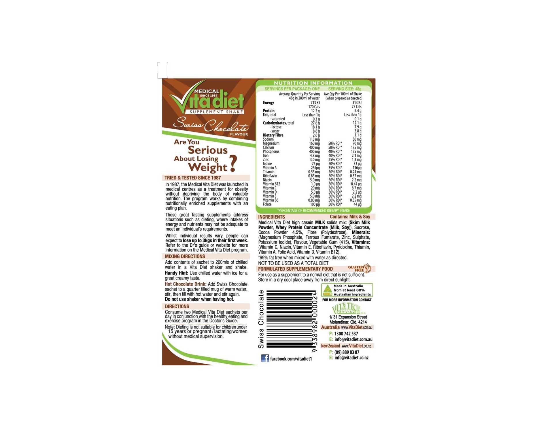 Vita Diet Swiss Chocolate Shakes 14 Pack