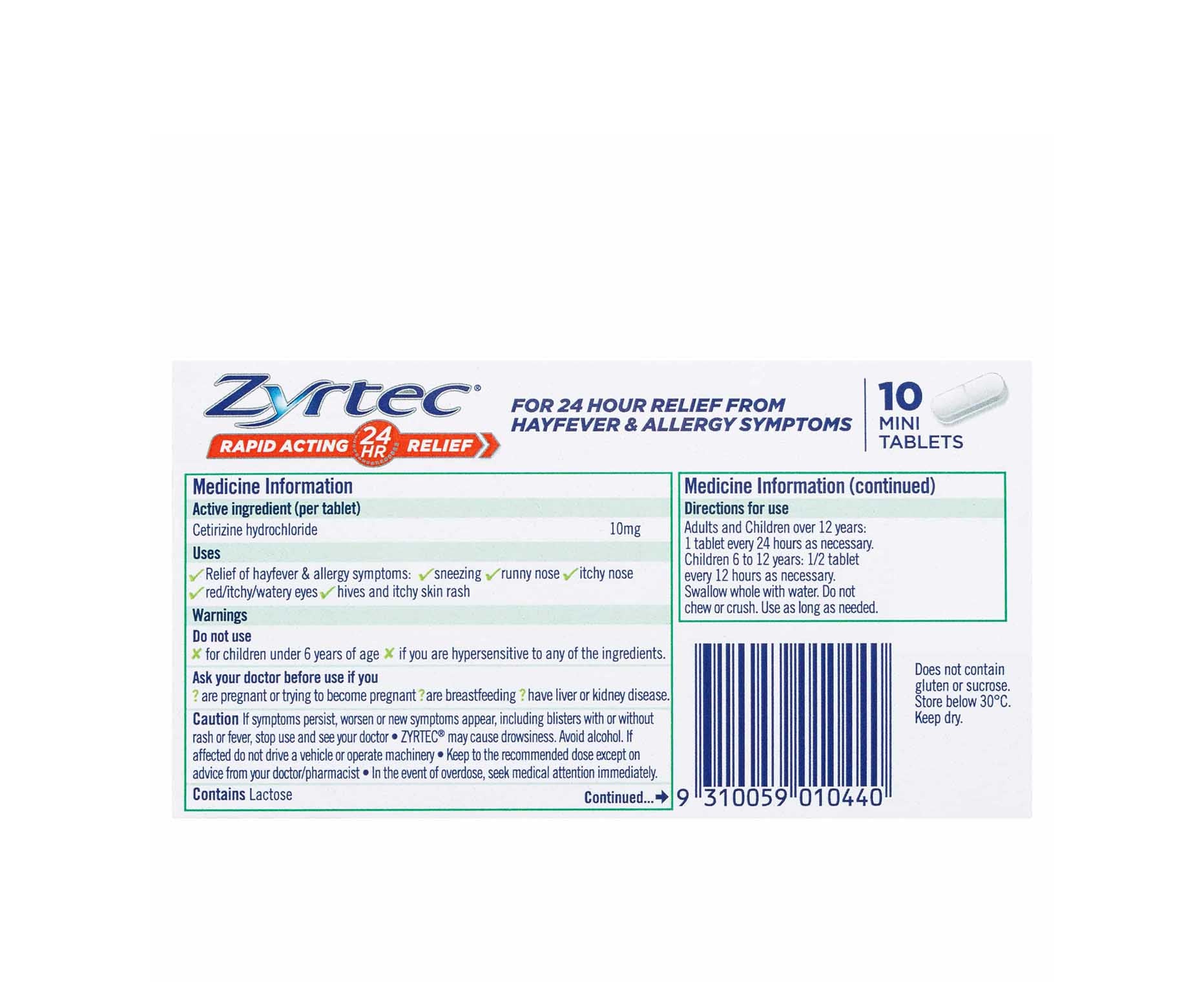 Zyrtec 10mg Tablets 10
