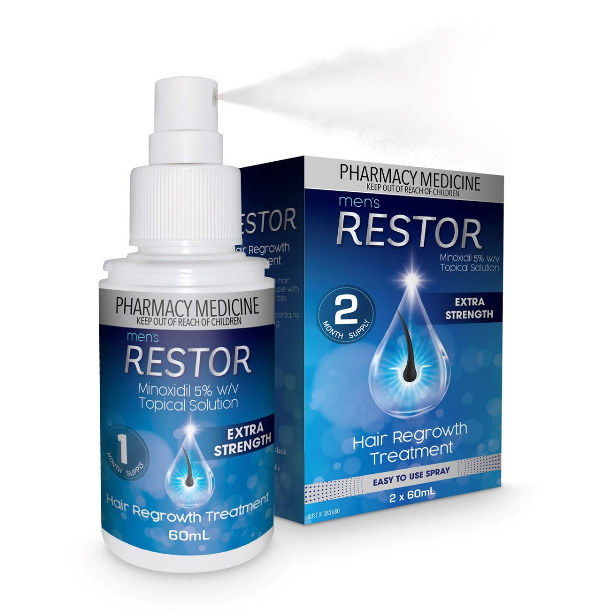 Men's Restor Hair Regrowth Treatment Spray 5% 60mL x 2