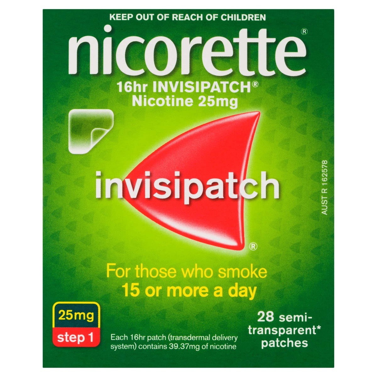 Nicorette Invisipatch Step 1 25mg Semi-Transparent Patches 28