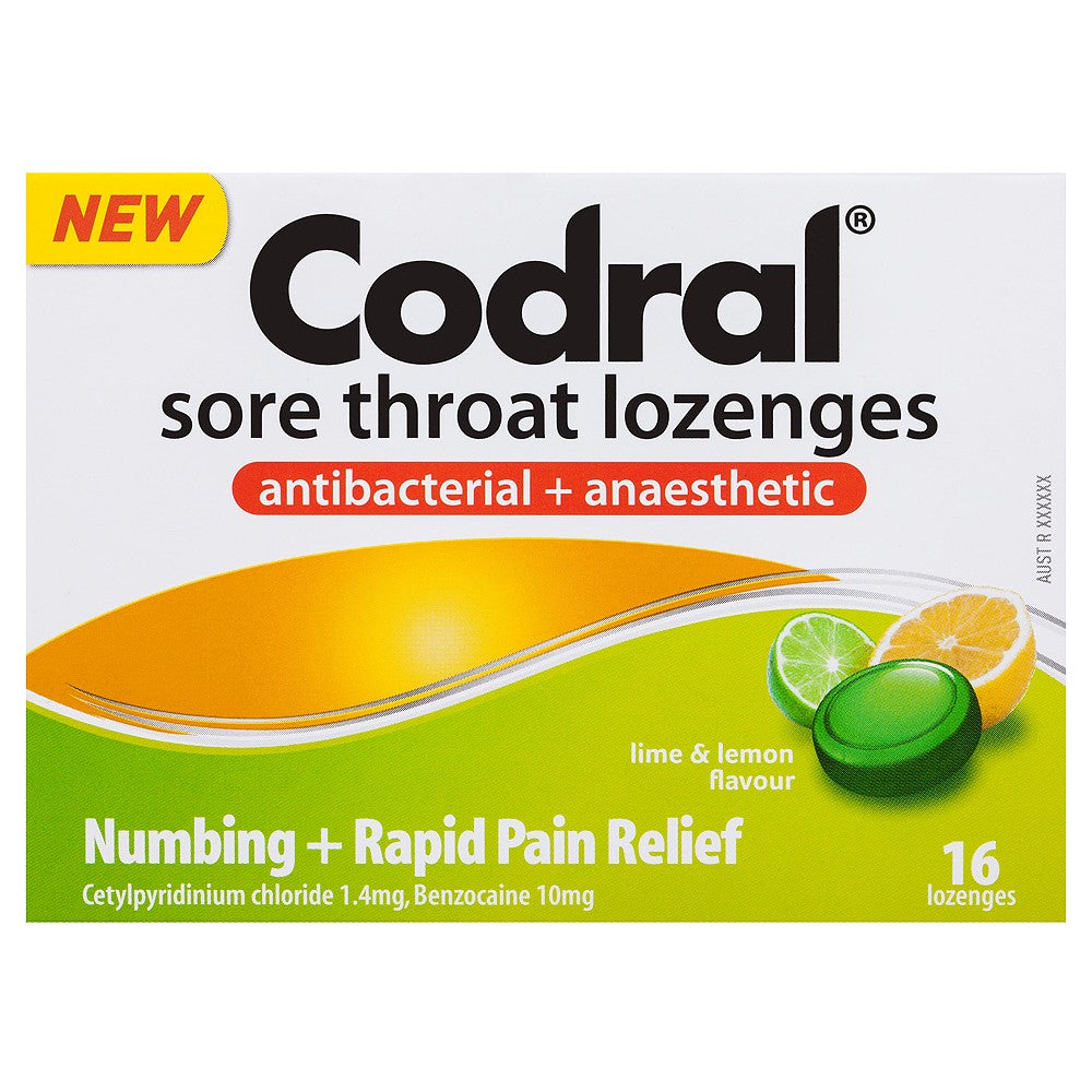 Codral Sore Throat Lozenges Lime & Lemon 16