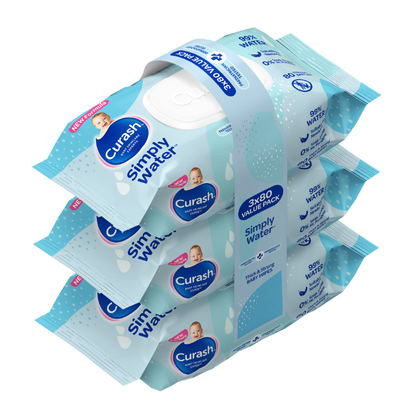 Curash Baby Wipes Simply Water 80 Pack x3