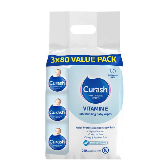 Curash Baby Wipes Vitamin E 80 Pack x3