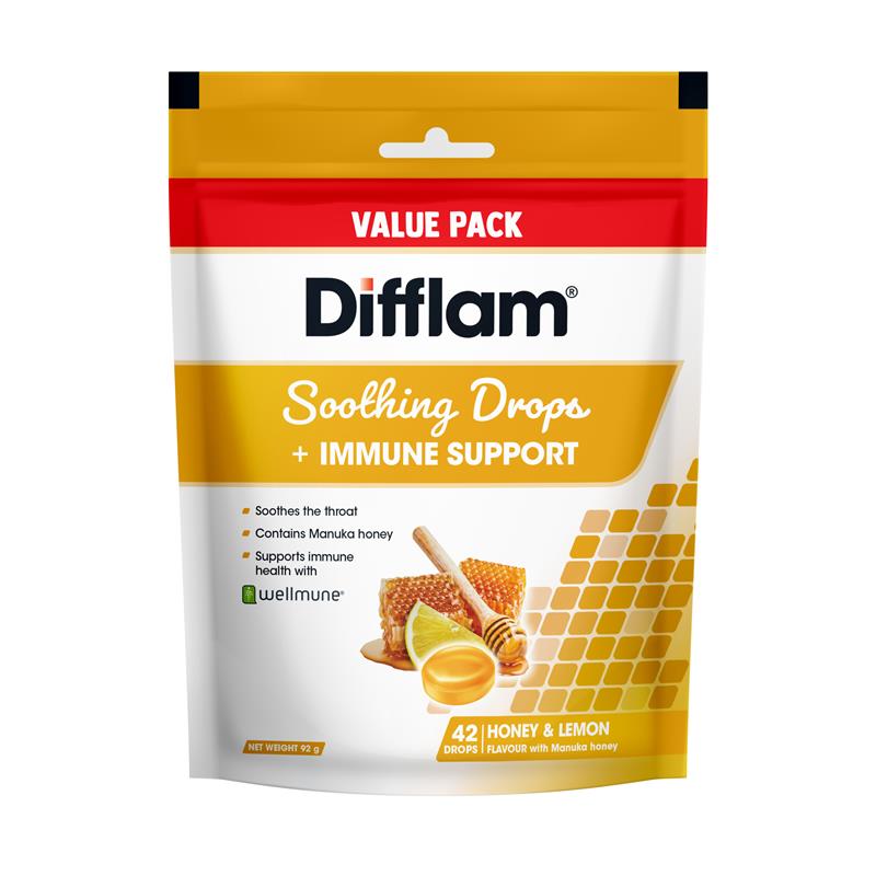 Difflam Immune Support Soothing Drops Honey & Lemon 42