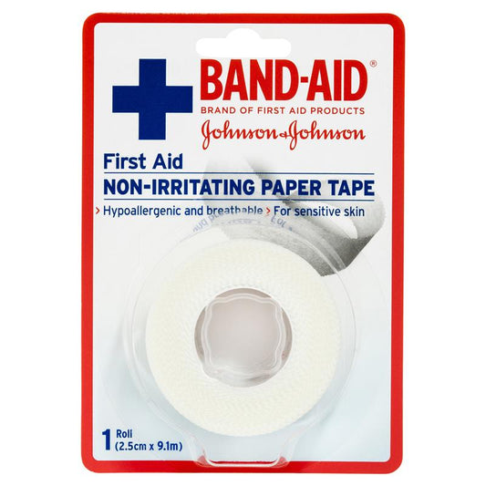 Band Aid First Aid Non-Irritating Paper Tape 2.5cm x 9.1m