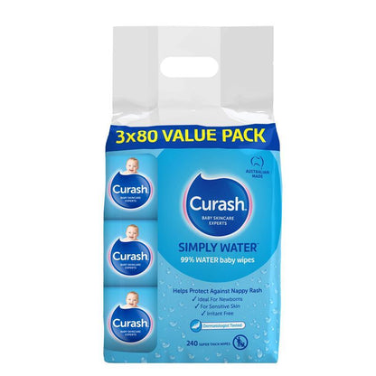 Curash Baby Wipes Simply Water 80 Pack x3