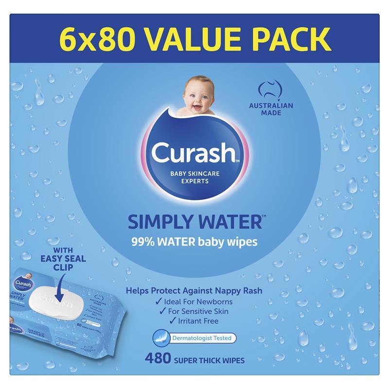 Curash Baby Wipes Simply Water 80 Pack x6