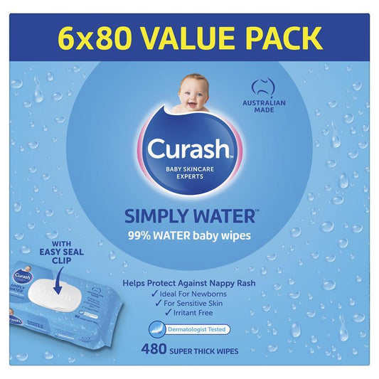 Curash Baby Wipes Simply Water 80 Pack x6