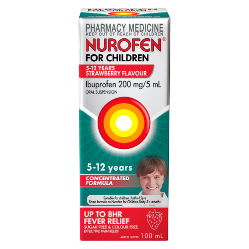 Nurofen for Children 5-12 Years Pain And Fever Relief Oral Liquid Strawberry Flavour 100mL