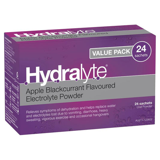 Hydralyte Electrolyte Powder Sachet Apple Blackcurrant 4.9g x 24