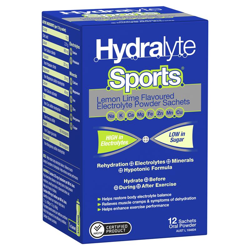 Hydralyte Sports Effervescent Electrolyte Sachet Lemon Lime 17.9g x 12