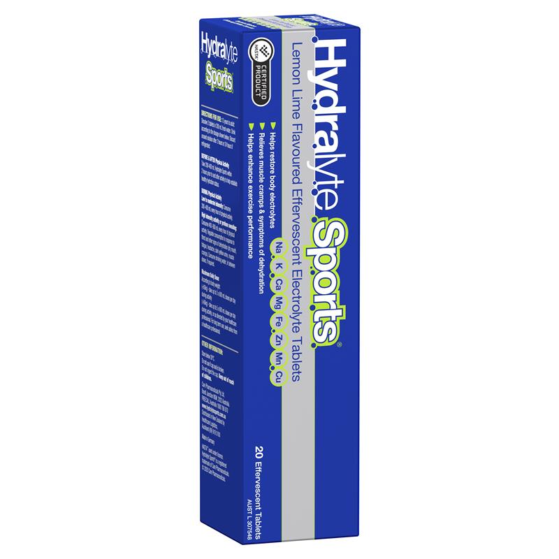 Hydralyte Sports Effervescent Electrolyte Tablets Lemon Lime 20