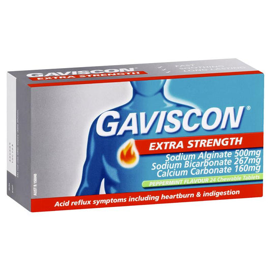 Gaviscon Extra Strength 500mg Peppermint Chewable Tablets 24