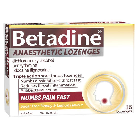 Betadine Anaesthetic Honey & Lemon Lozenges 16