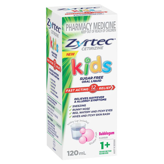 Zyrtec Kids Antihistamine Allergy & Hayfever Oral Liquid Bubblegum 120mL