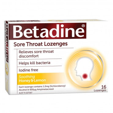 Betadine Sore Throat Honey & Lemon Lozenges 16