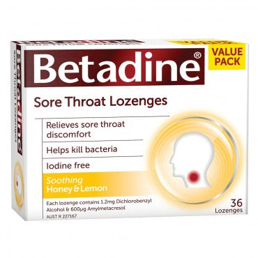 Betadine Sore Throat Honey & Lemon Lozenges 36