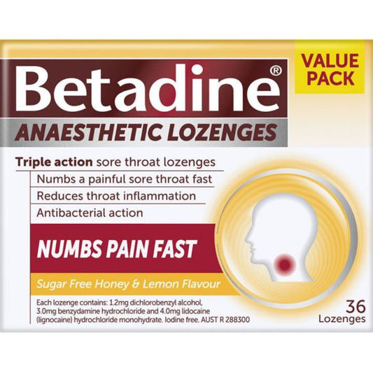 Betadine Anaesthetic Honey & Lemon Lozenges 36