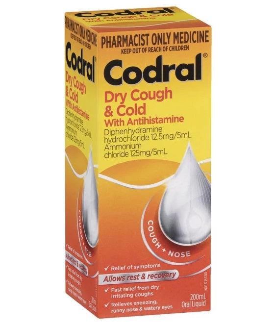 Codral Dry Cough & Cold with Antihistamine Liquid 200mL