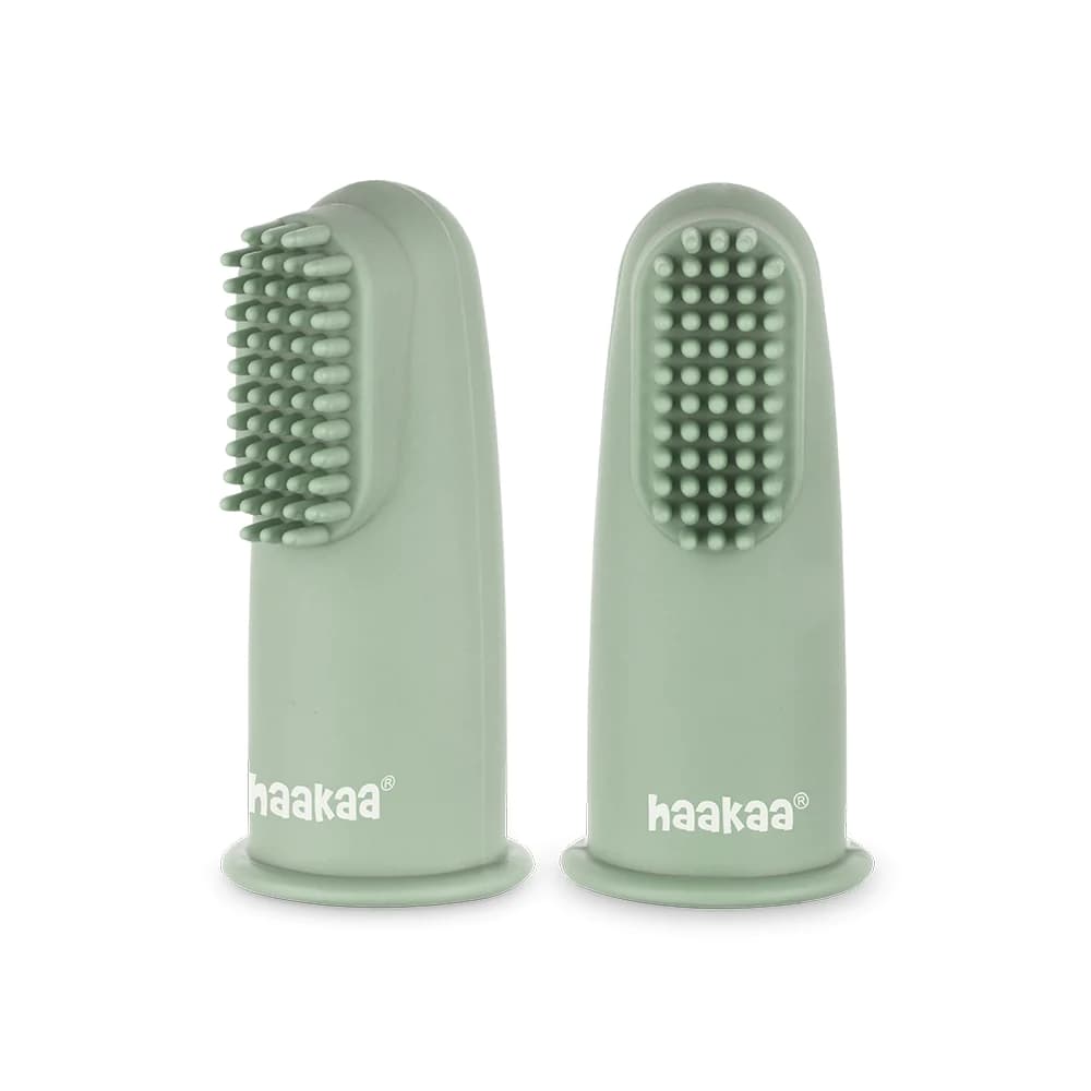 Haakaa Textured Silicone Finger Toothbrush (Pea Green) 2 pk