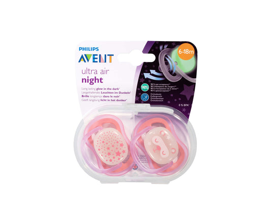 Avent Ultra Air Night Soother 6-18 Months Twin Pack Pink