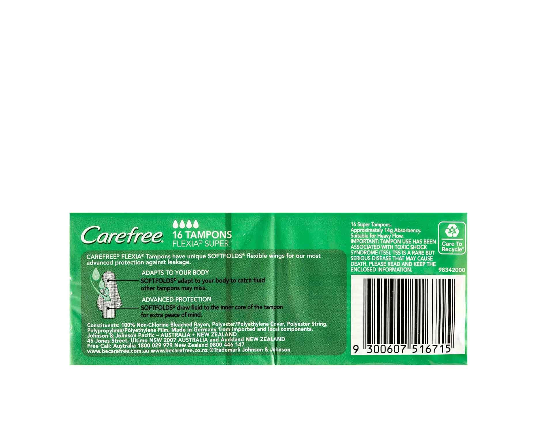 Carefree Flexia Super Tampons 16 Pack