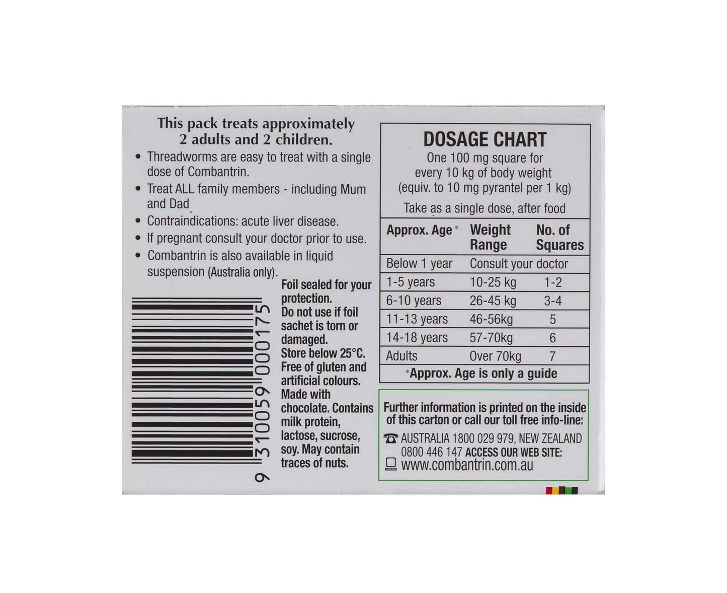 Combantrin Chocolate Squares 24