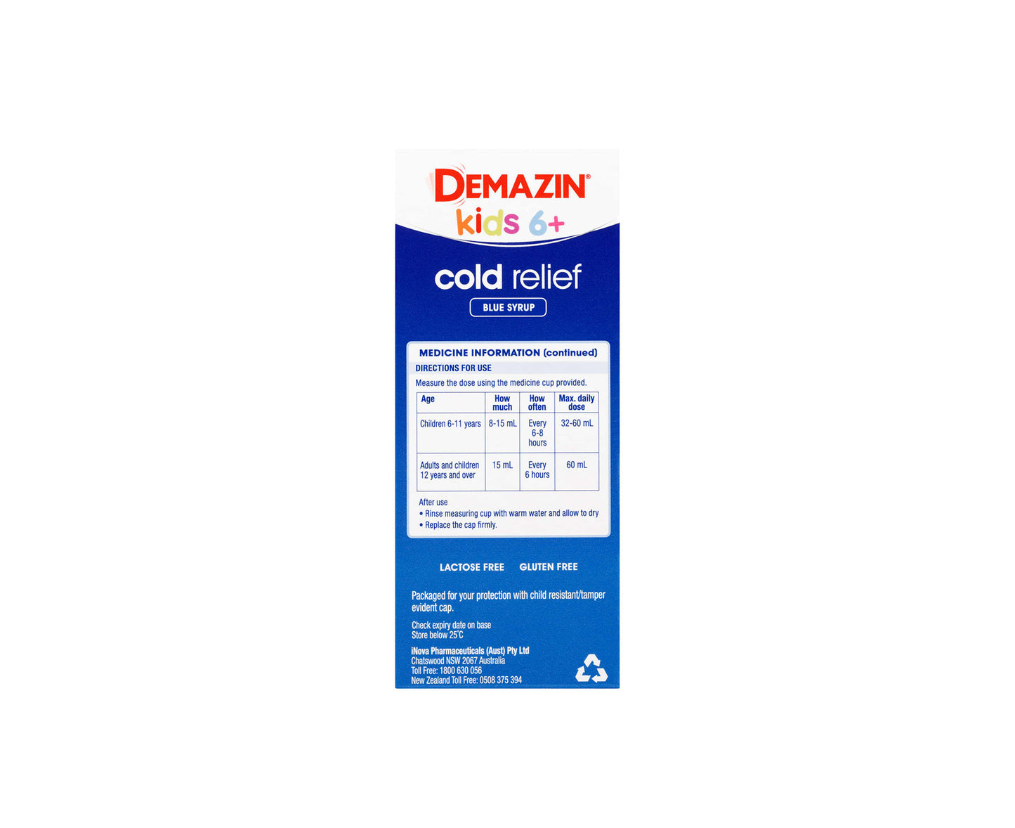 Demazin Kids 6+ Cold Relief Blue Syrup 200mL