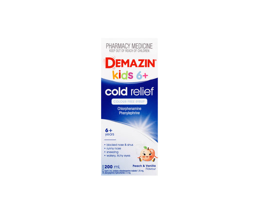 Demazin Kids 6+ Cold Relief Colour Free Syrup 200mL