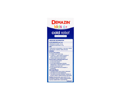 Demazin Kids 6+ Cold Relief Colour Free Syrup 200mL