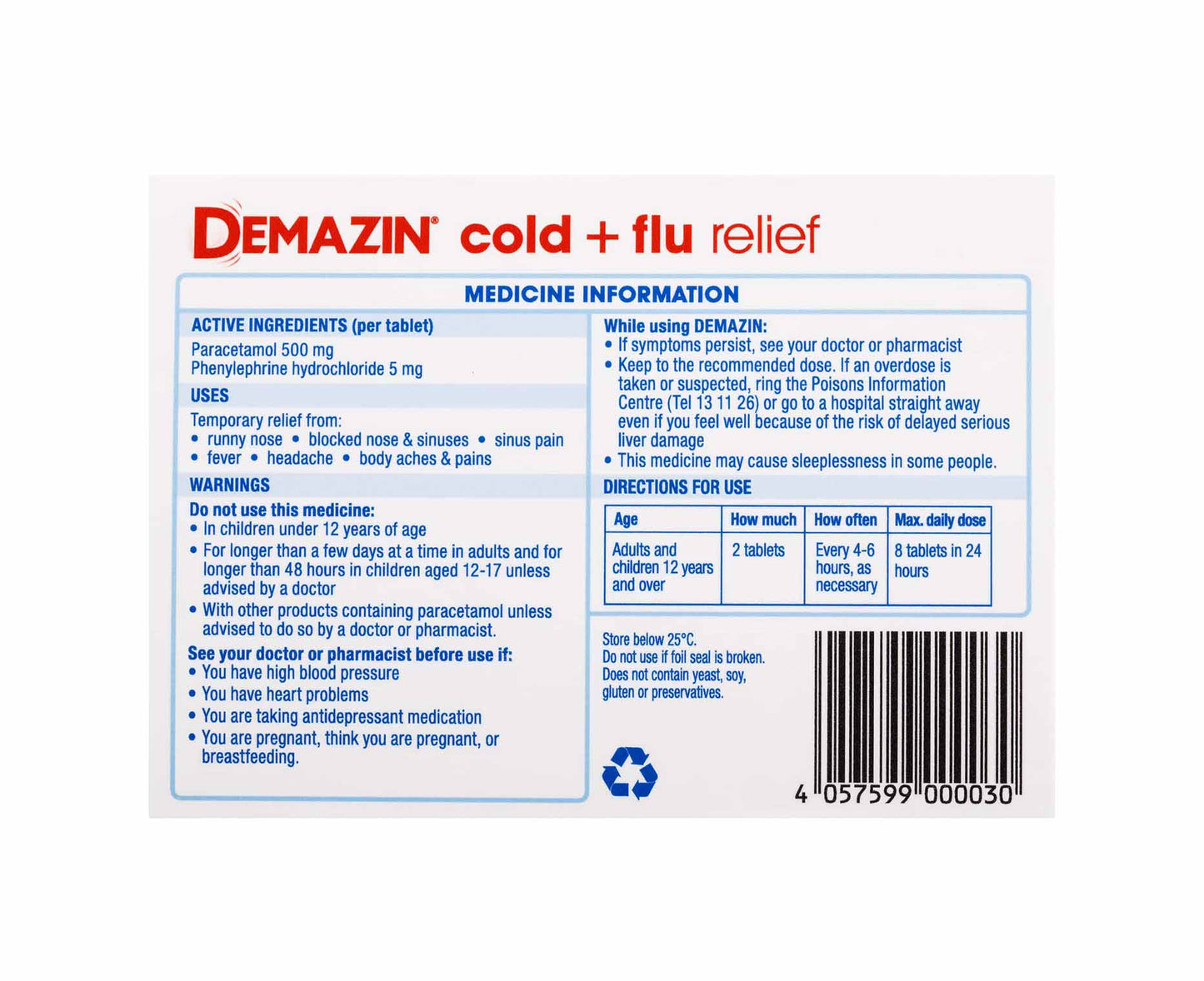 Demazin Cold and Flu Tablets 24