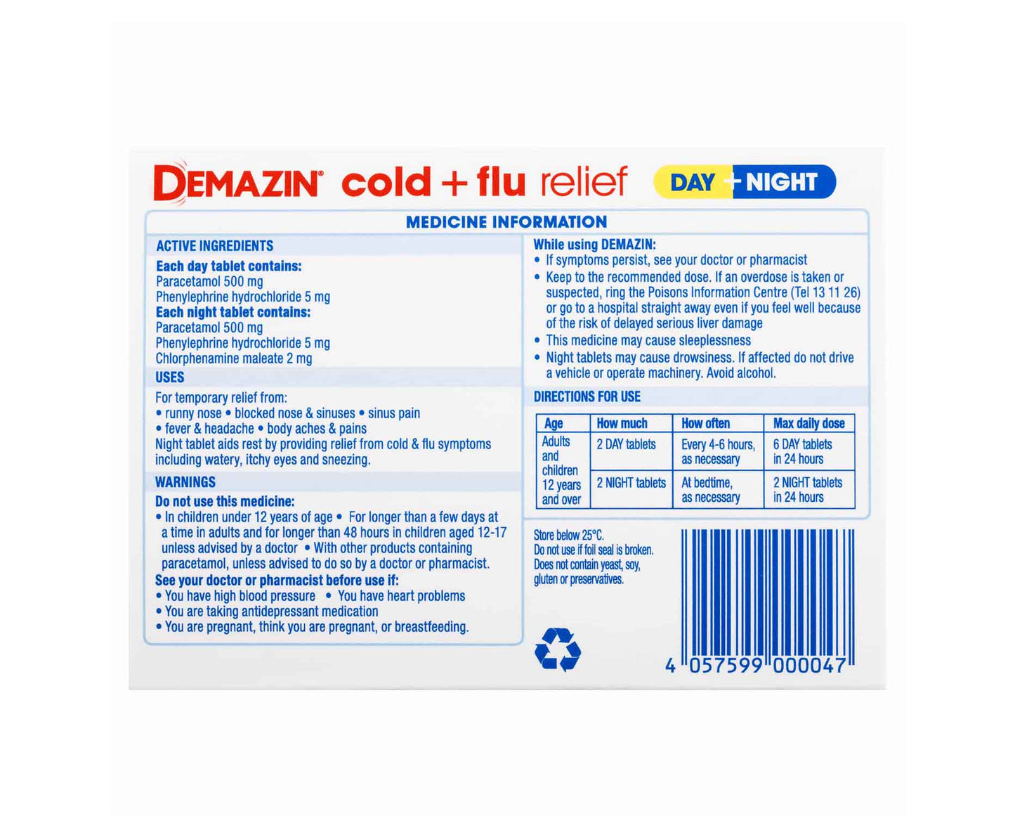 Demazin PE Day and Night Cold and Flu Tablets 24