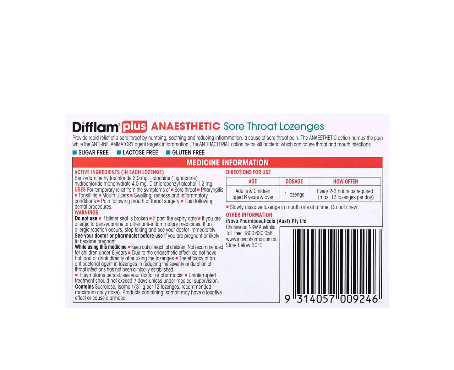 Difflam Plus Anaesthetic Menthol And Eucalyptus Lozenges 16