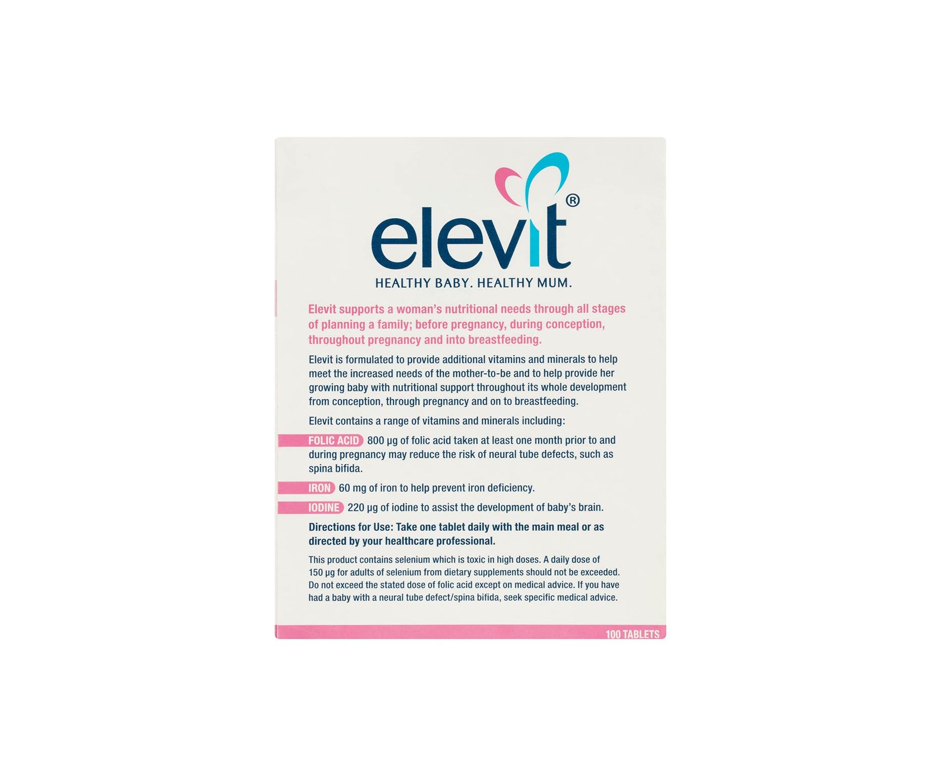 Elevit Folate Elevit Pregnancy Multivitamin 100 Tablets | Zenith Pharmacy