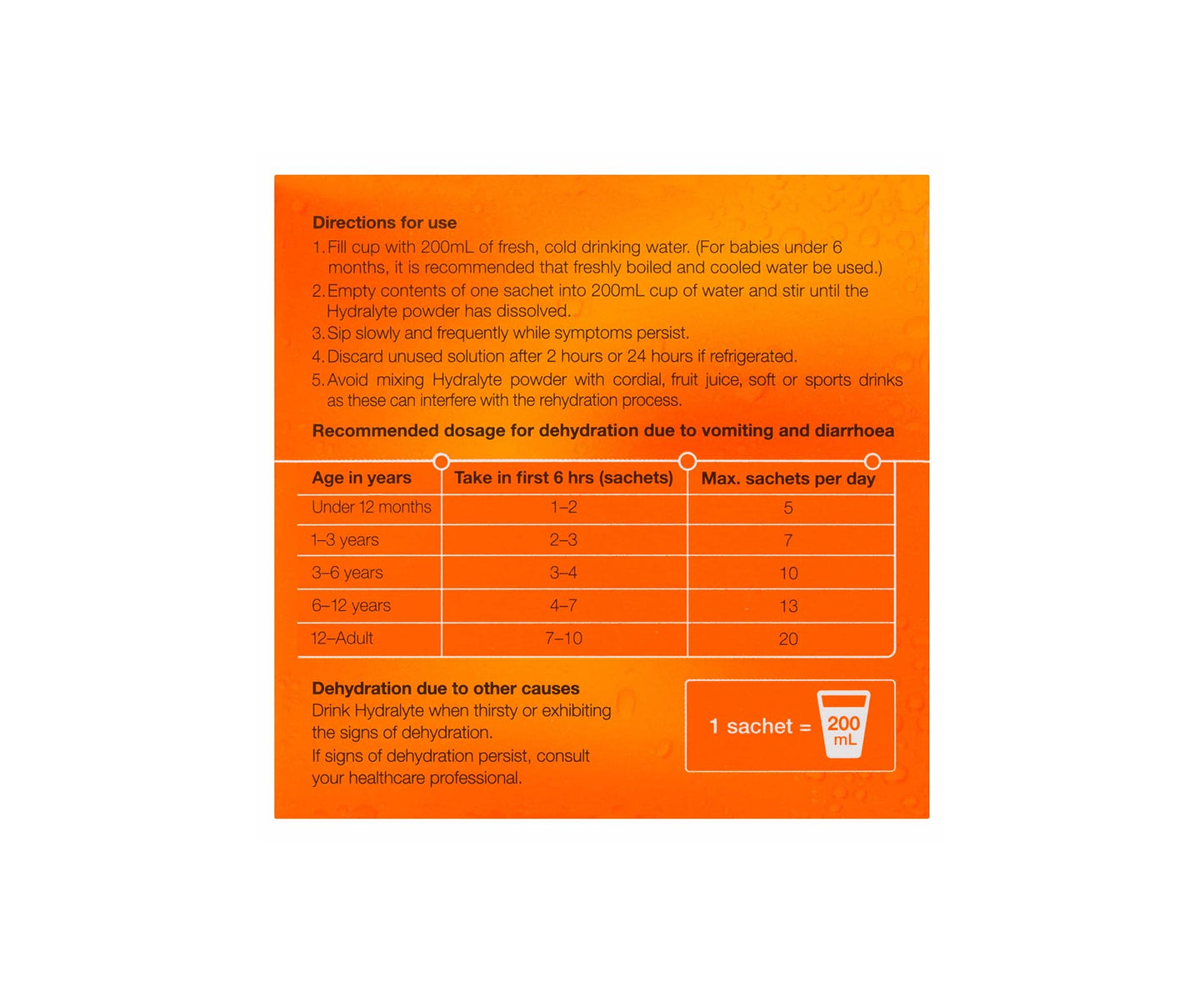 Hydralyte Electrolyte Powder Sachet Orange 5g x10