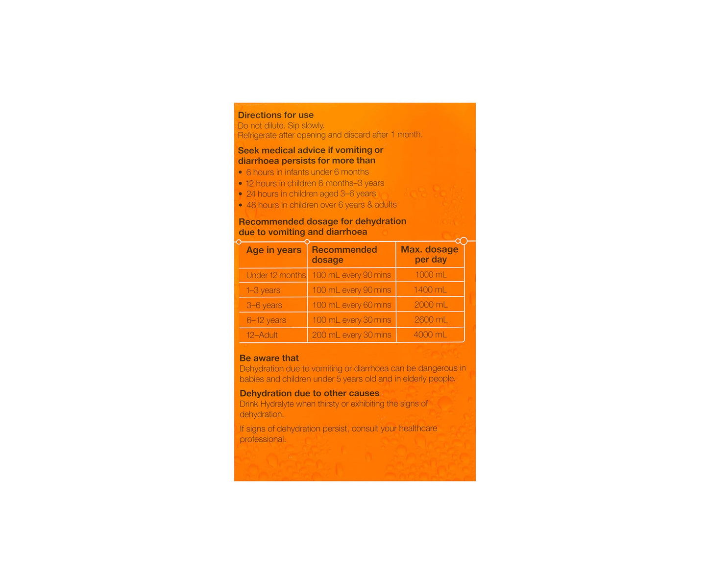 Hydralyte Electrolyte Liquid Orange 250mL x4