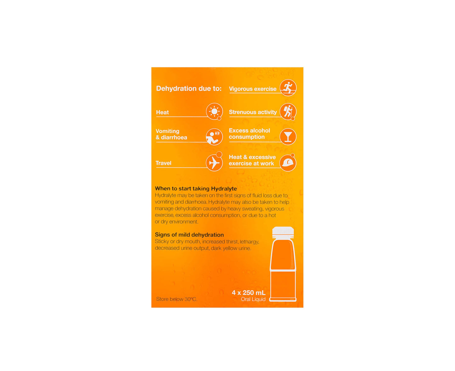 Hydralyte Electrolyte Liquid Orange 250mL x4