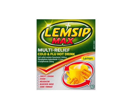 Lemsip Max Cold and Flu With Decongestant Lemon Hot Drink 10 Pack